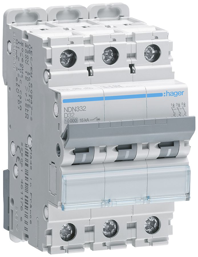 Leitungsschutzschalter Hager MCB 3P 415V Typ D 32A Icn 10kA Icu 15kA 3TE