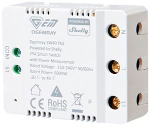 EB-RF-Schaltaktor Shelly Ogemray Bt/Wi-Fi 1-Kan 25A 6000W 110…240V