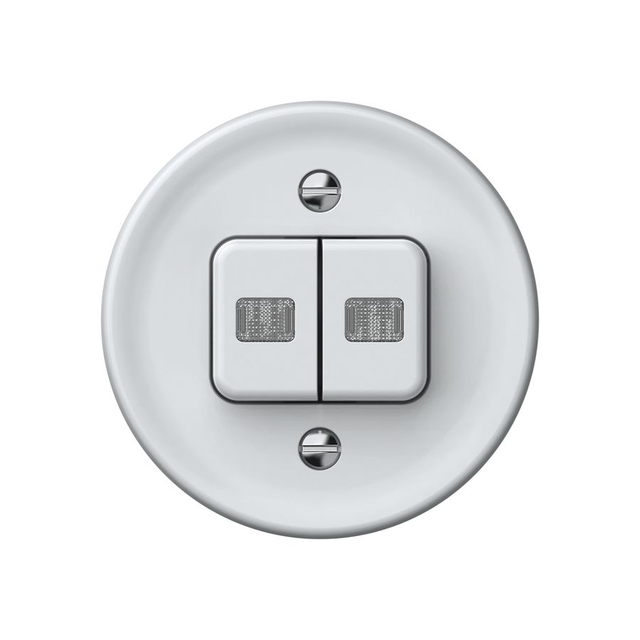 Leuchtdrucktaster origin 2×Tasten 2×beleuchtet 2CO 1P 0<1 10A 230V 60×60mm weiss