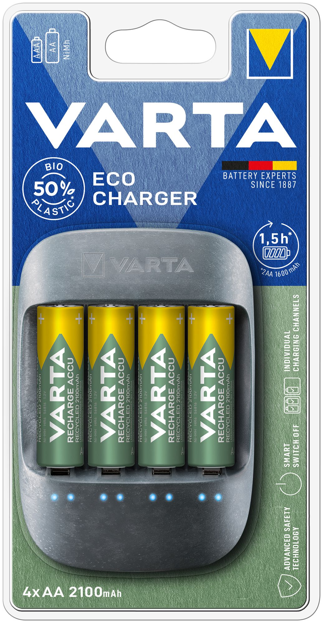 Chargeur VARTA Eco avec 4×56816 AA 2100mAh accu recyclé