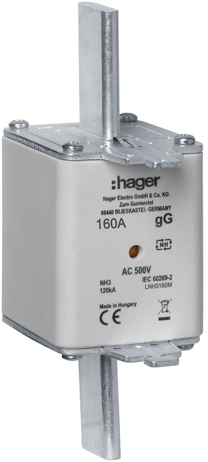 Fusible HPC Hager DIN3c 500VAC 160A gG/gL avertisseur double antirouille