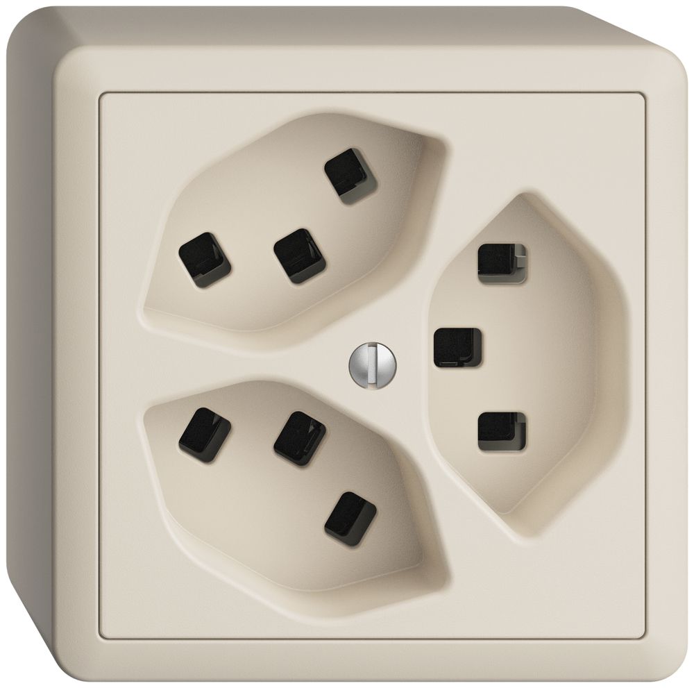 AP-Steckdose 3×T23 16A EDIZIOdue crema, mit Steckklemmen