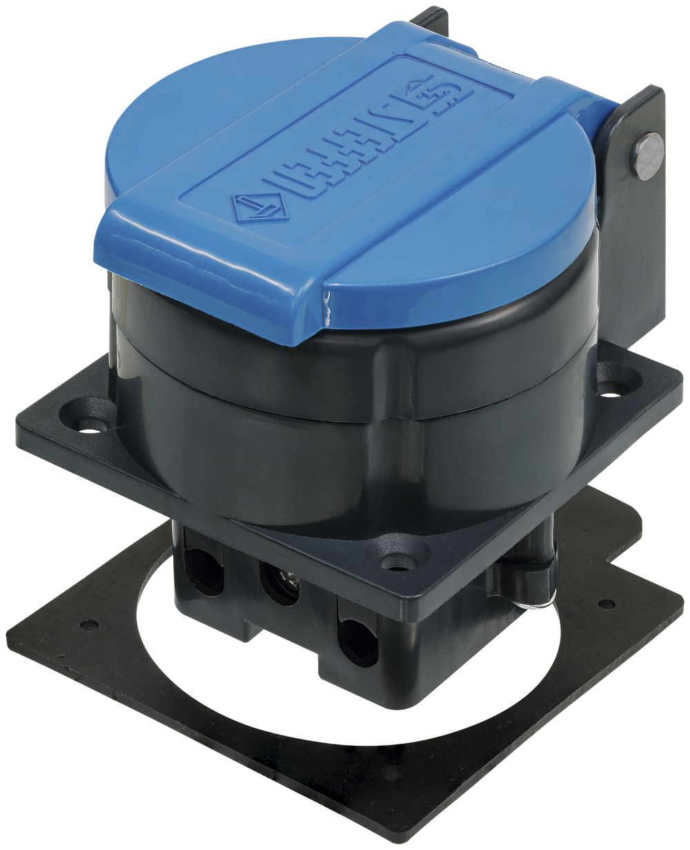 EB-Steckdose Steffen T13 IP55 10A 250V, anthrazit/Deckel hellblau
