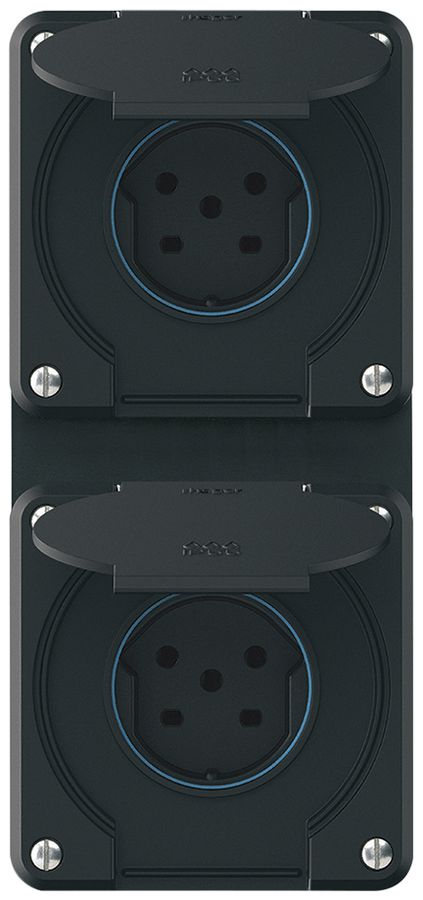 UP-Kombination robusto 2×1, 2×Steckdose T15 IP55 schwarz