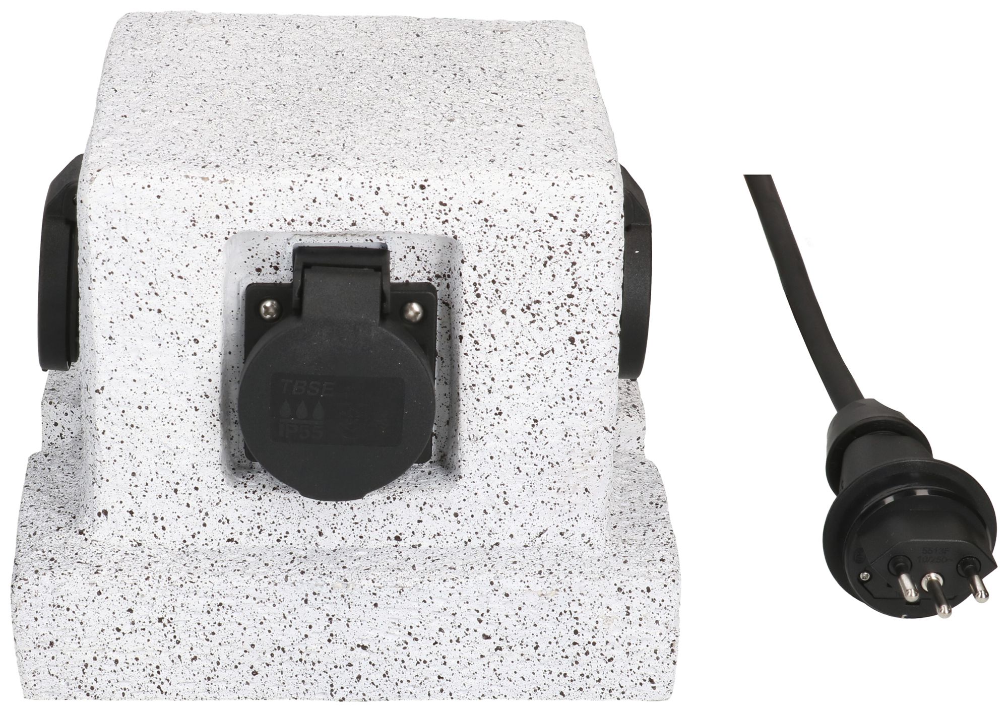 Gartensteckdose MH 4×T13 Steinoptik ws Kunstharz 1.4m mit T13 10A