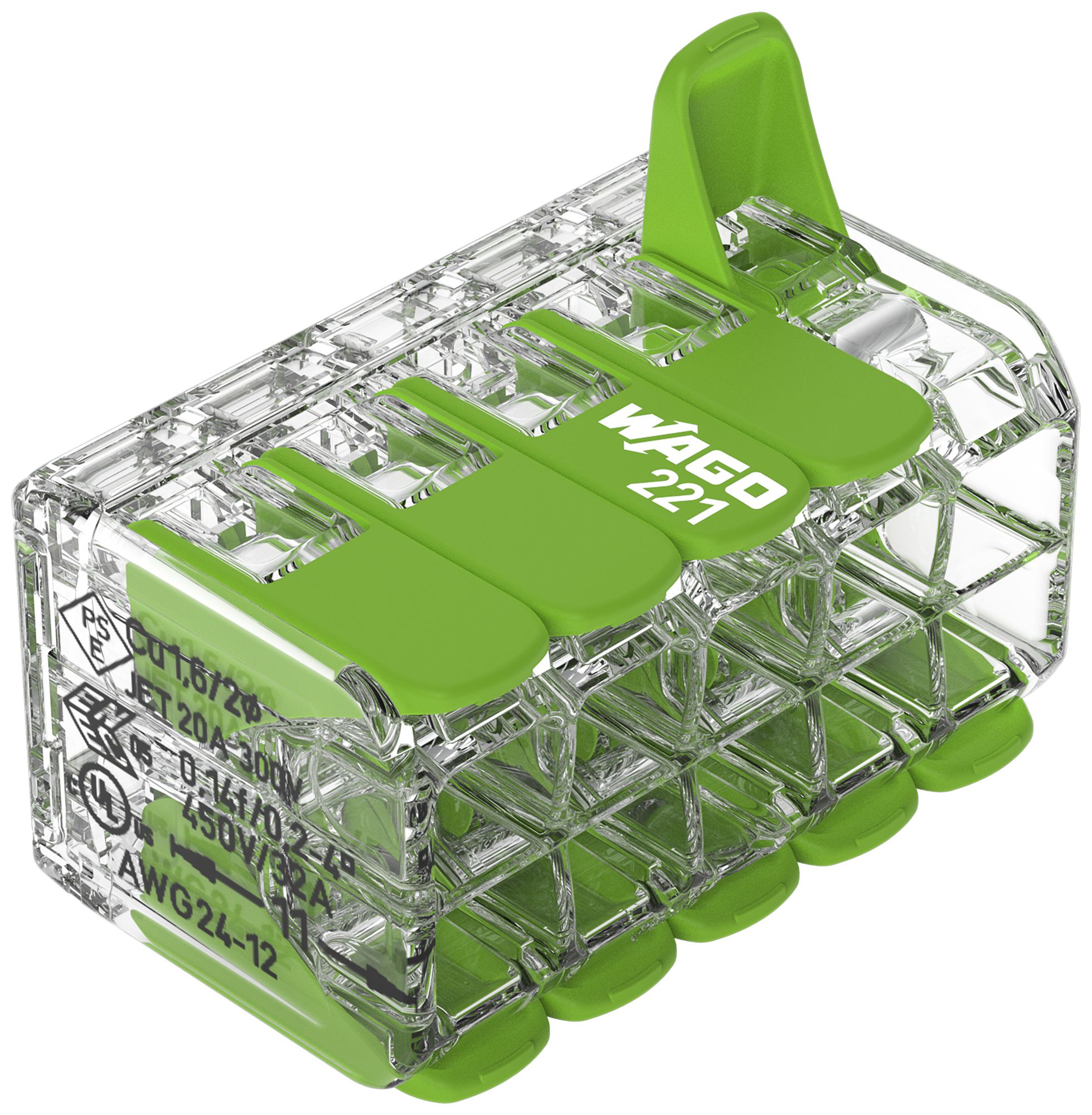 Borne de connexion WAGO Green Range 10L 0.2…4mm² avec levier vert transparent