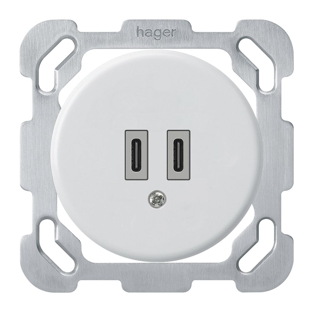 Prise de charge USB ENC Hager basico C-C 20W 5V 77×77mm blanc