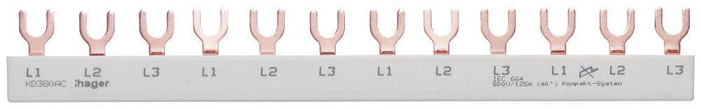 Kammschiene Hager 3P 3L Gabel 10mm² 63A 210×12mm weiss