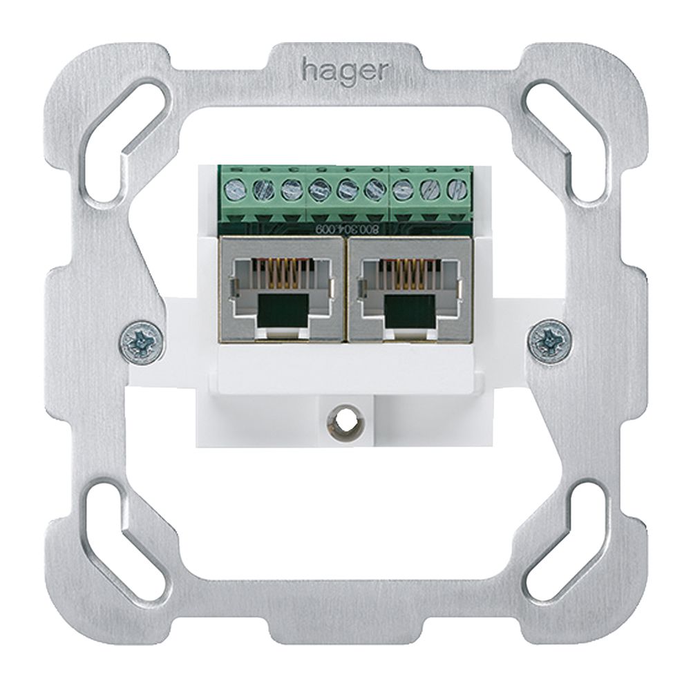 Einsatz zu Anschlussdose Hager 2×RJ45s getrennt mit Befestigungsplatte geschirmt