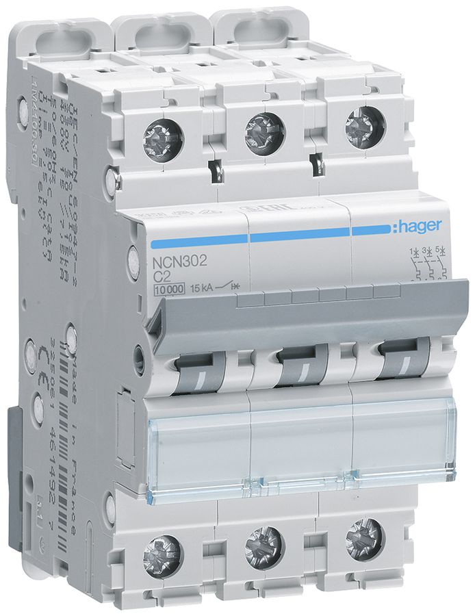 Leitungsschutzschalter Hager MCB 3P 415V Typ C 2A Icn 10kA 3TE
