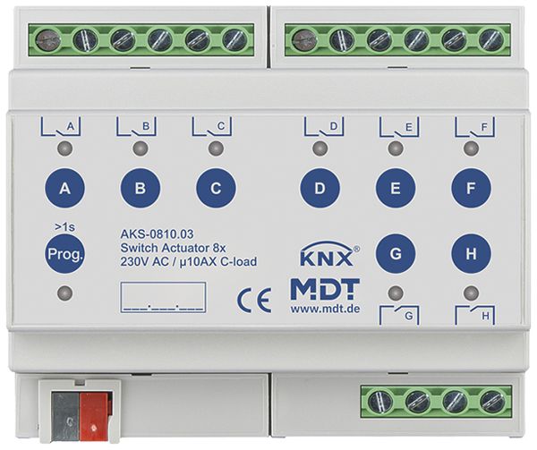 Actionneur-commutateur KNX AMD MDT AKS-0810.03 8-can 10A 230VAC 6UM