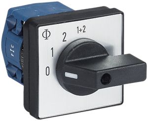 EB-Drehschalter K&N, 20A/690V -/2L, Griff sz, 48×48mm, Ø6mm, "0-1-2-1+2"