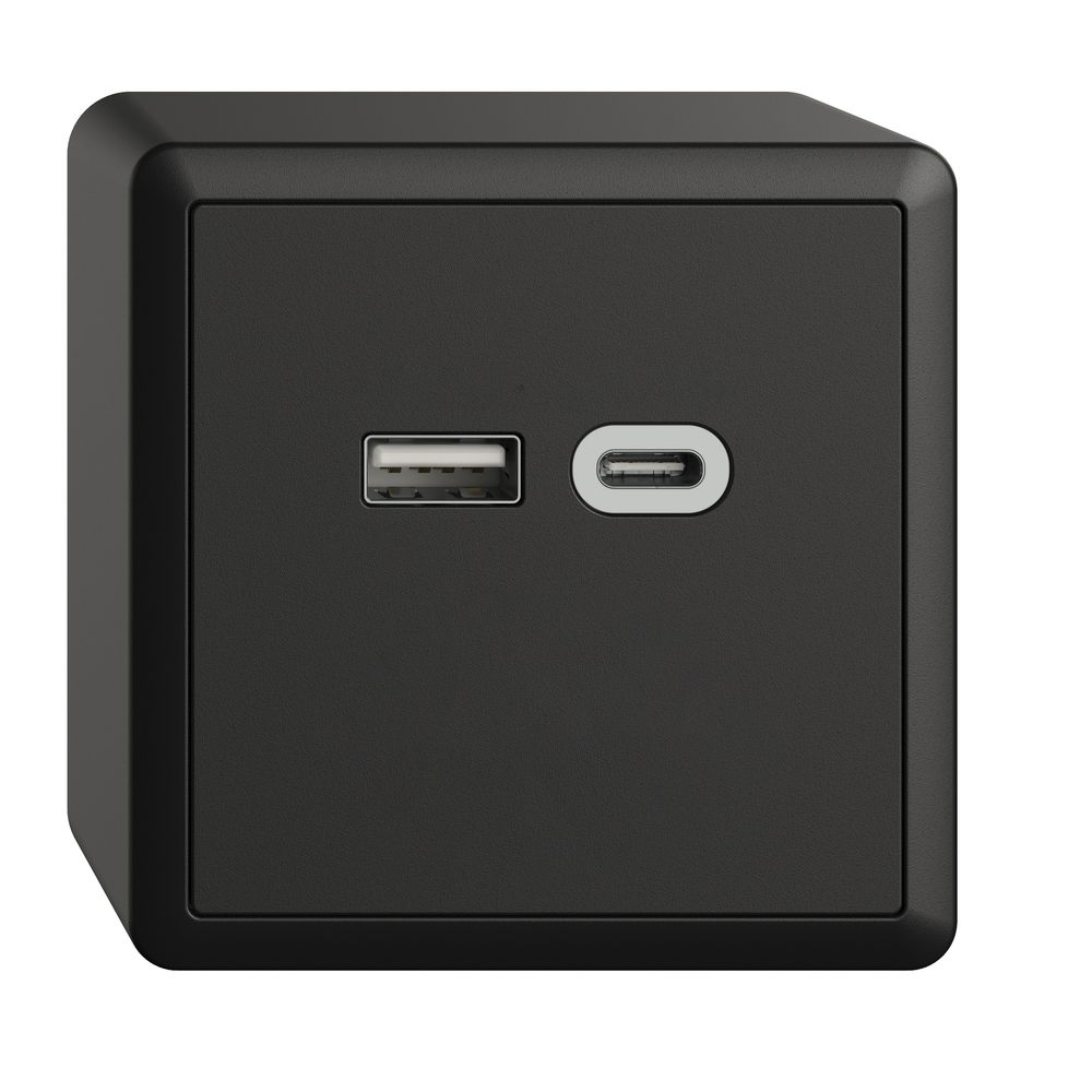 Prise AP USB 18W type A + type C Feller EDIZIOdue FX54 230V 3600mA noir