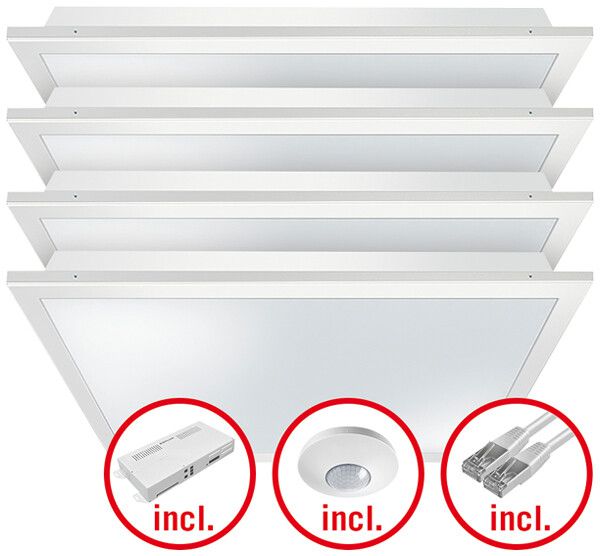 EB-LED-Leuchtenset ESYLUX CELINE-2 600×600 4×30W 840 16800lm opal
