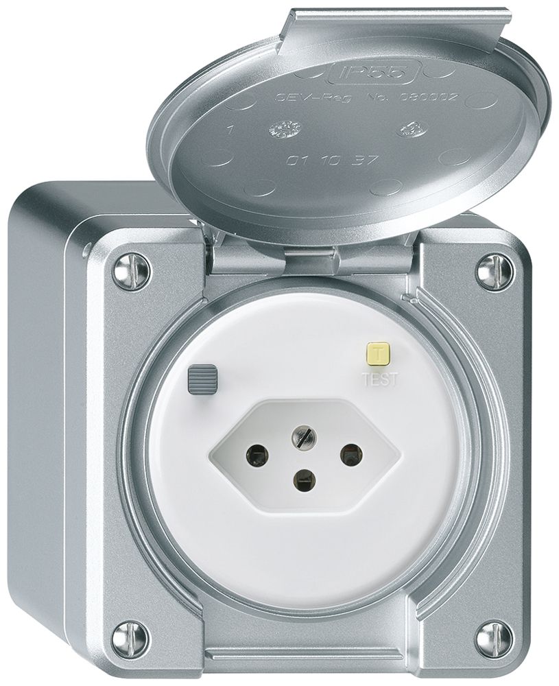 AP-FI-Steckdose robusto T13 30mA alu