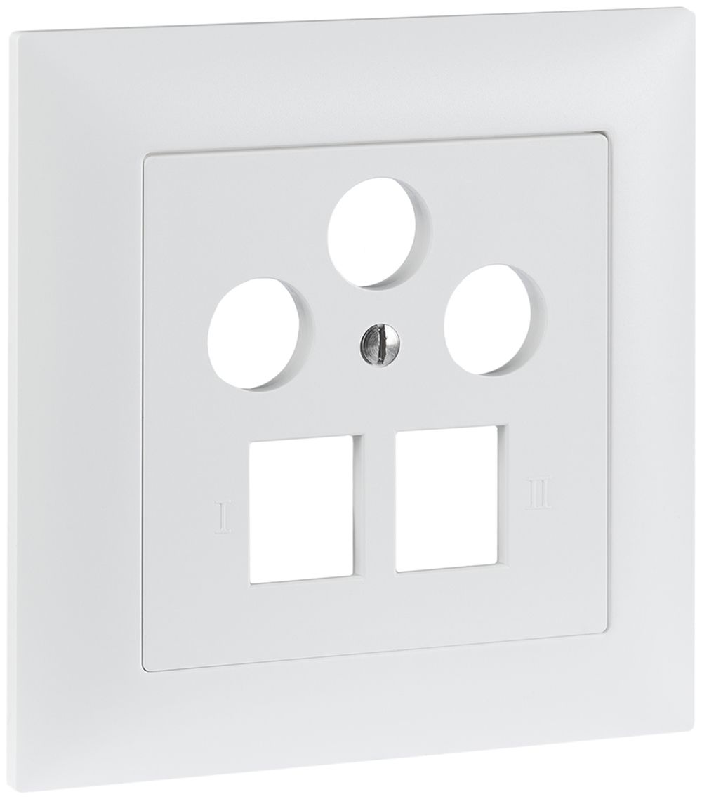 UP-Frontset R&M MM SAT 2×RJ45 3×Koax 88×88mm weiss