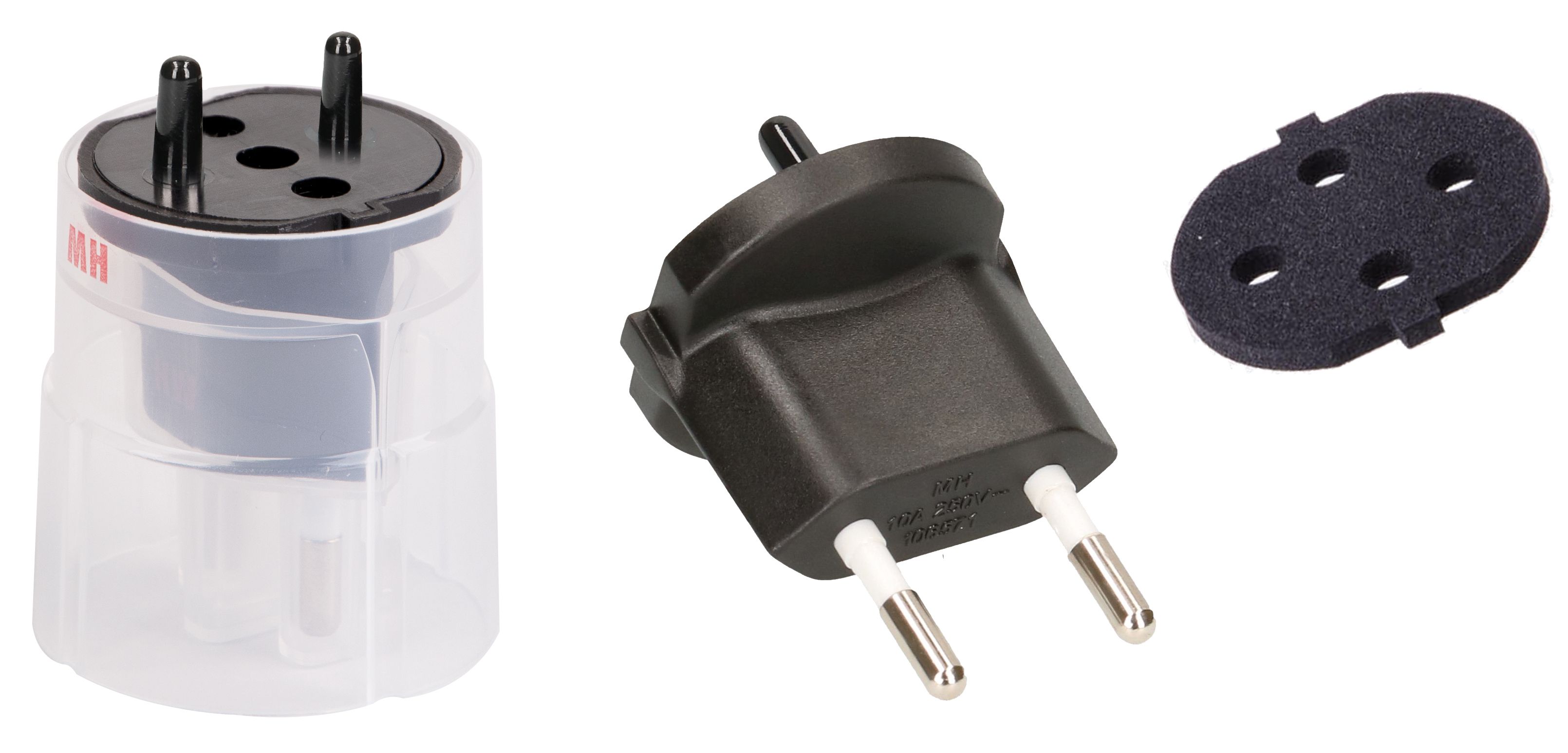 Fixadapter MH 2L 10A 230VAC Schuko/T11 CEE7/17-CH T11 schwarz mit Moosgummi