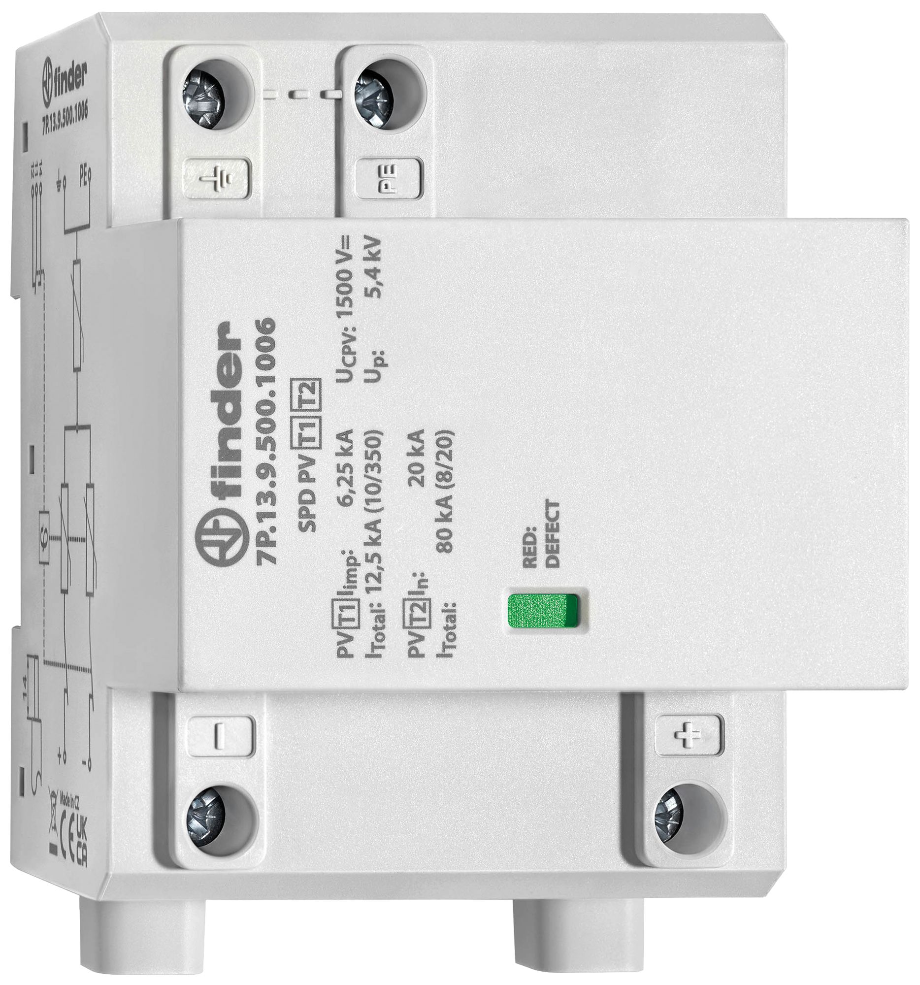 Parasurtension FINDER 7P.13 type 1+2 1500VDC 1C 6.25kA 5.4kV 3UM