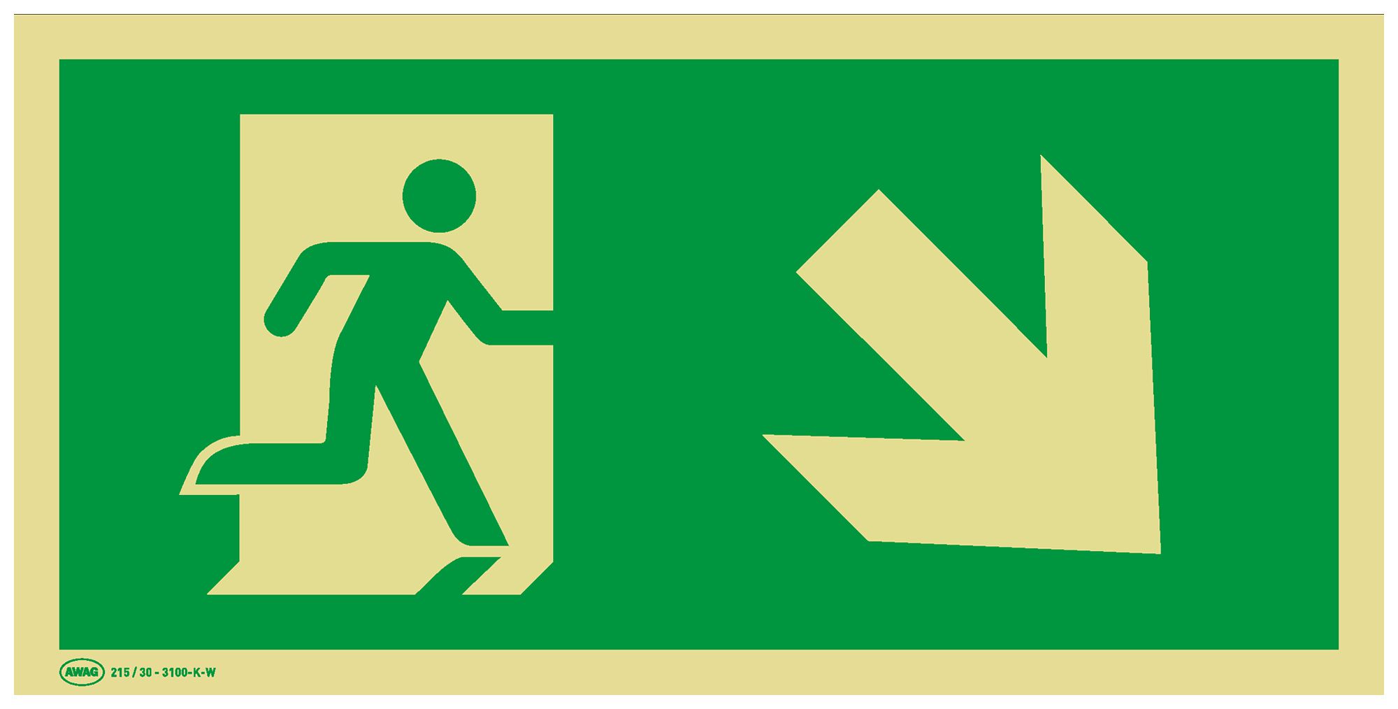Rettungszeichenschild AWAG Pfeil nach rechts unten 300mm