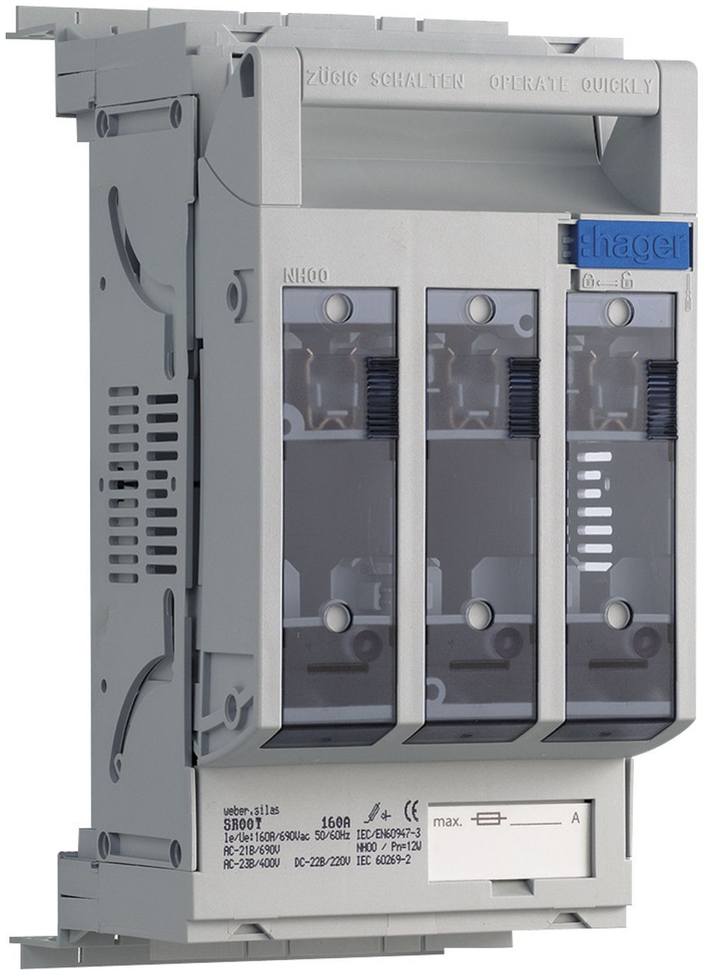 Coupe-circuit HPC weber.silas DIN00 690VAC 160A pr.ENC 70mm raccord à vis M8