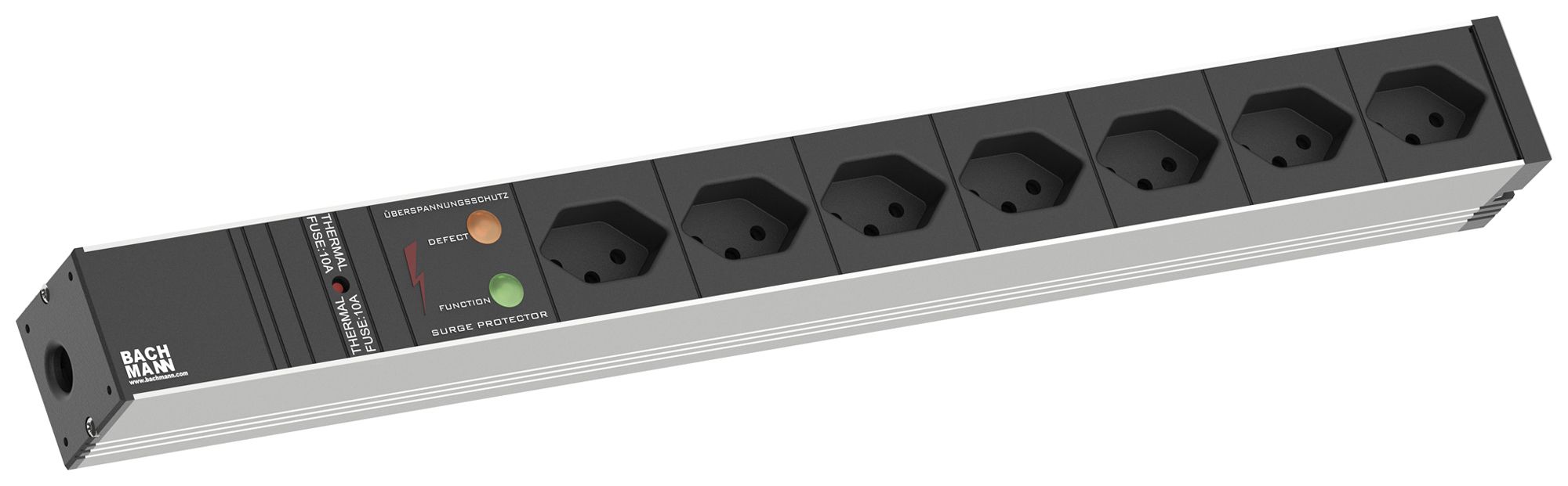 Prise multiple 19" BACHMANN 7×T13 3m avec parasurtension 1UH noir