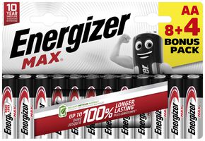 Batterie Energizer Alkaline Aktion Max AA, LR 6, E91, Blister à 8+4 Stück
