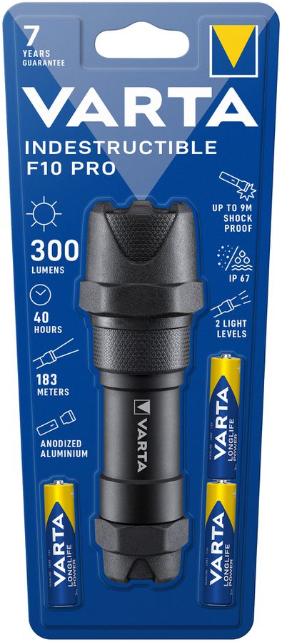 LED-Taschenlampe VARTA Indestructible F10 Pro, 300lm, mit 3×AAA