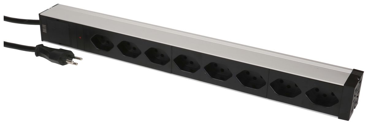 Prise multiple 19" MH maxCONNECT 8×T13 1HE 3×1.5mm² 3m noir/aluminium