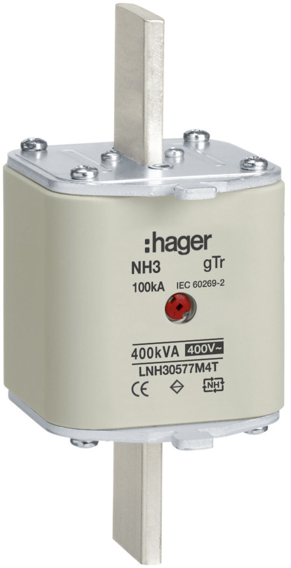 Fusible HPC Hager DIN3 400VAC 577A 400kVA gTr avertisseur central inoxydable