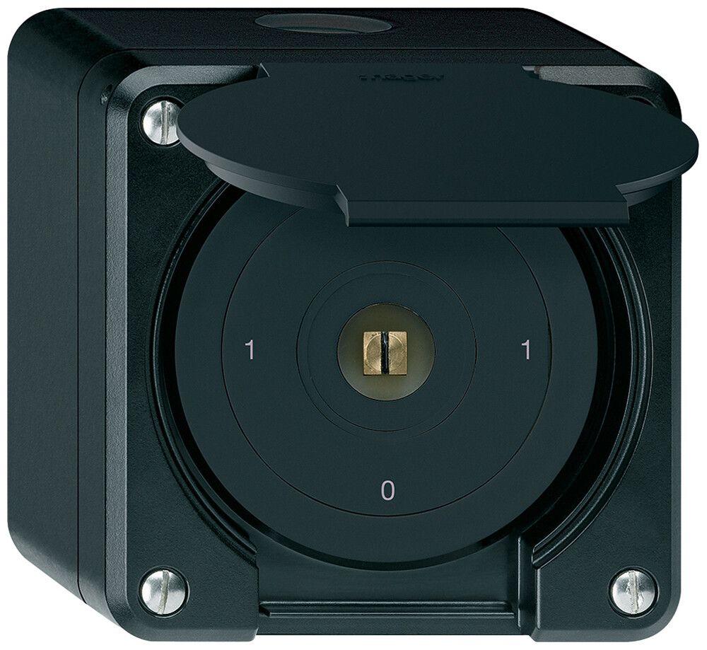 AP-Steckschlüsselschalter robusto IP55 mit Klappdeckel S0/1P schwarz Vierkant