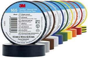 Ruban isolant 3M Temflex 165 15mm×10m×0.15mm multicolore VDE 600V 0…90°C