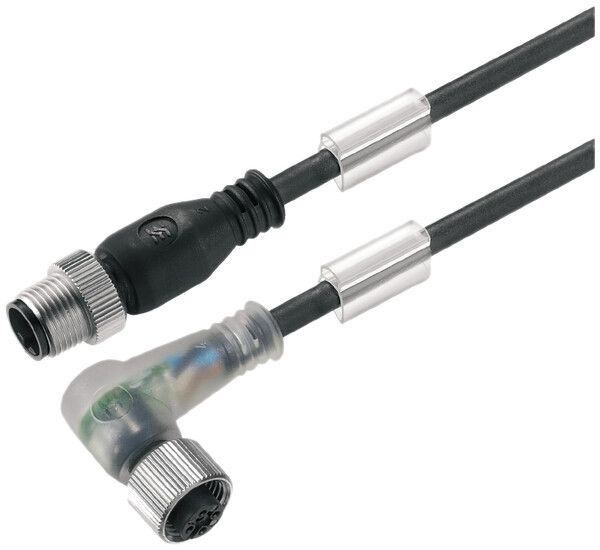 Cavo Weidmüller M12/M12 3L 3m spina dritta/presa angolata LED PUR noir, A