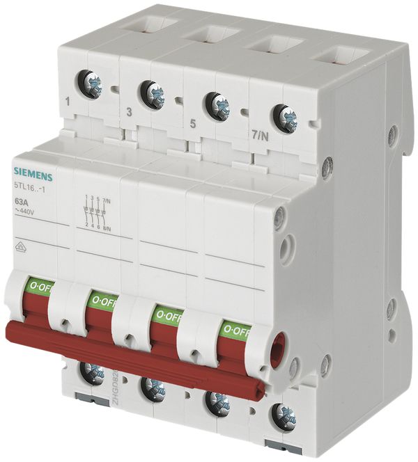 REG-Ausschalter Siemens SENTRON 5TL1, 63A/440V 3L 3S+N, Kipphebel rot, 4TE