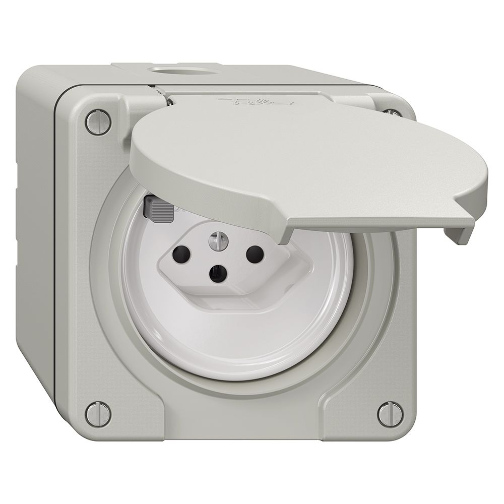 NAP-FI-Steckdose NEVO, 30mA, Typ 13, mit Anschlussklemmen, lichtgrau