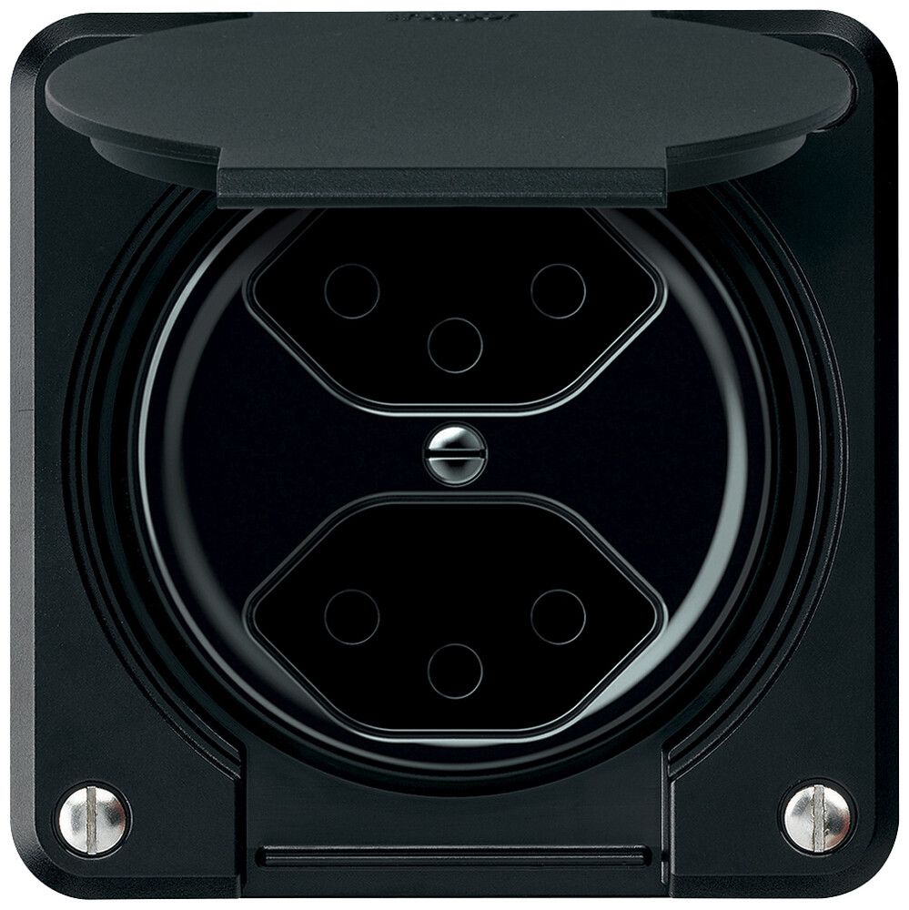 Steckdose FI robusto 1×T23 30mA 16A 250V 86×86mm IP21 schwarz
