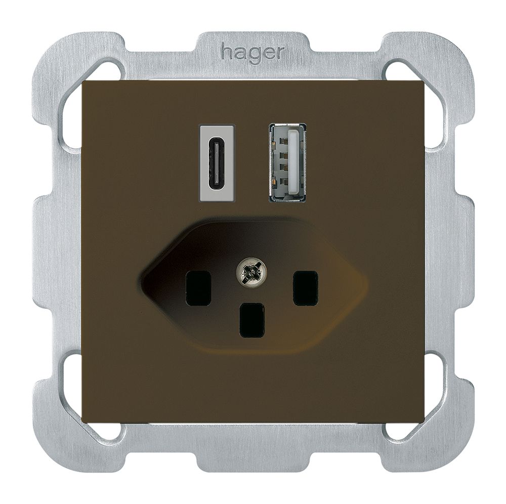 Prise de charge USB ENC kallysto 18W PD 1×type A 1×type C T23 a.plaque fix. brun