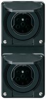 UP-Kombi 2×1 HA robusto 2×Typ 15 mit Steckklemmen mit Klappdeckel schwarz
