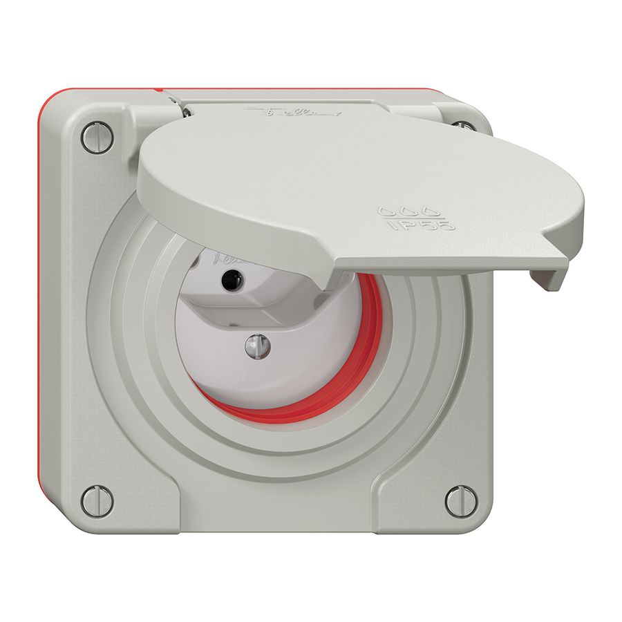 Prise NEVO N.CO 1×T13, IP55 d'après SN 441011, a.joint rouge, gris clair