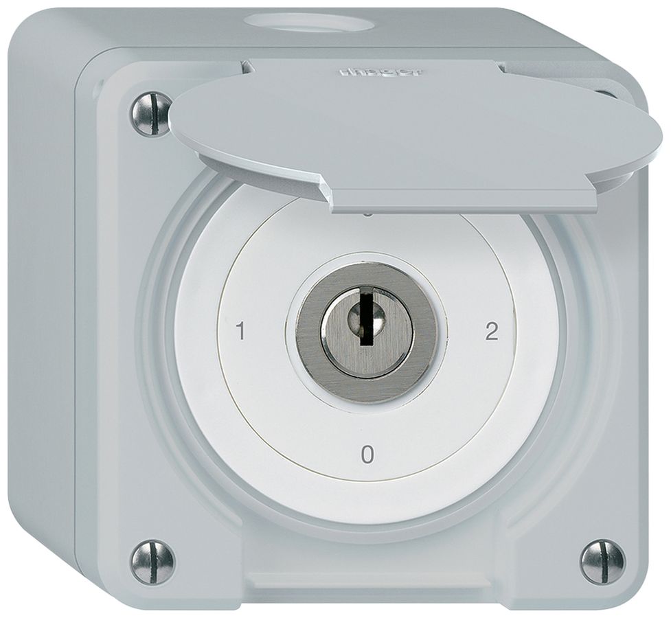 Interrupteur à clé AP avec clapet robusto IP55 S2/1P gris