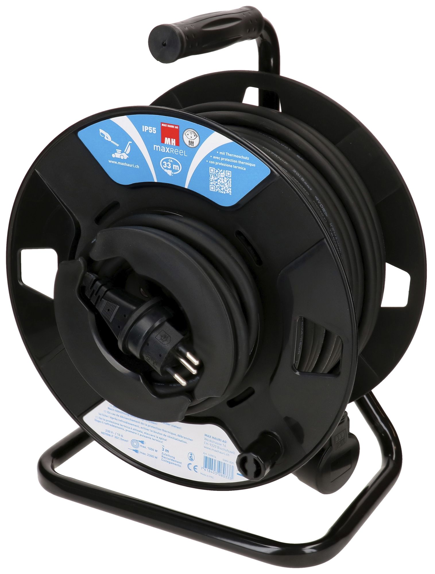 Kabelrolle MH maxReeL 1×T13 3×1.5mm² 33m IP55 schwarz