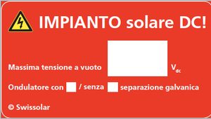 Warnaufkleber Swissolar "Solar DC ANLAGE" Italienisch