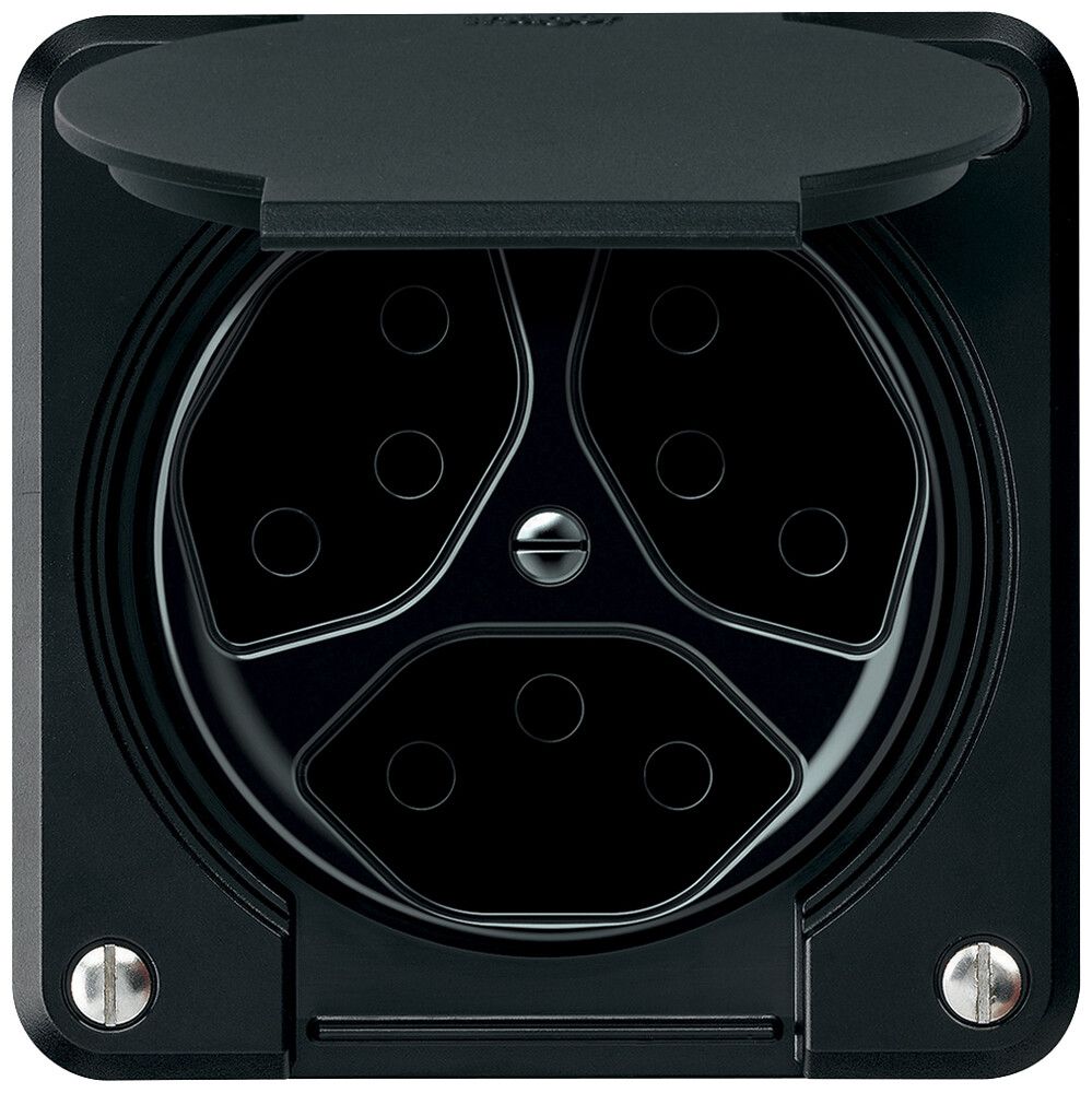 Steckdose robusto 3×T13 10A 250V 86×86mm IP21 schwarz