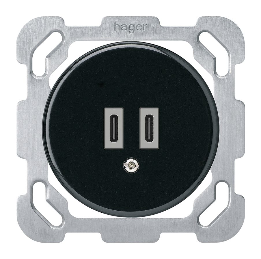 UP-USB-Ladesteckdose Hager basico C-C 20W 5V 77×77mm schwarz
