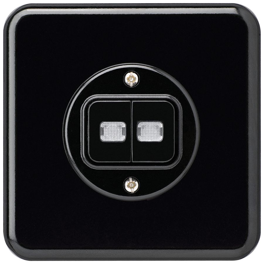 UP-Frontset basico schwarz mit 2 Linsen Doppeldruckknopf86×86