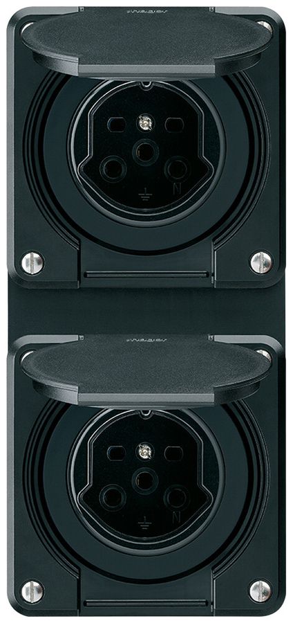 UP-Kombination Hager robusto I-I vertikal Typ 15+Typ 15, schwarz
