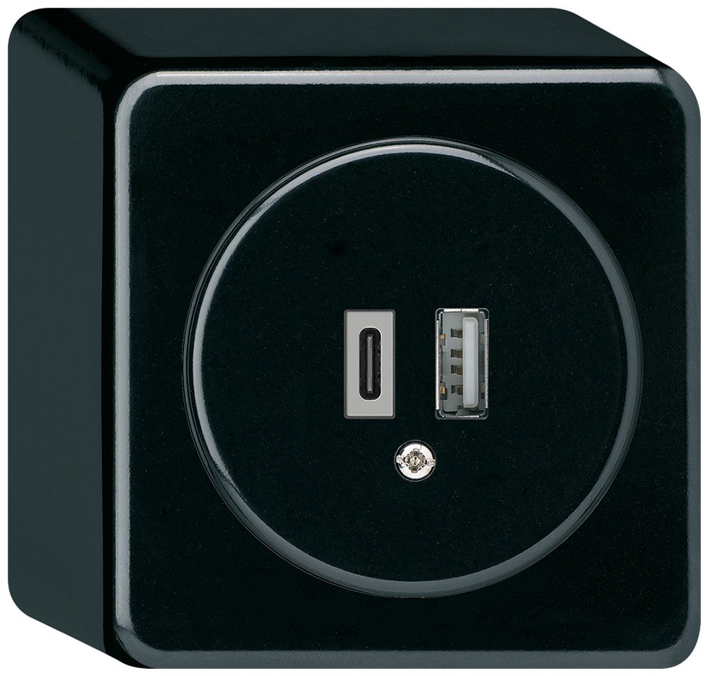 AP-USB-Ladesteckdose basico 18W PD 1×Typ A 1×Typ C mit AP-Gehäuse schwarz