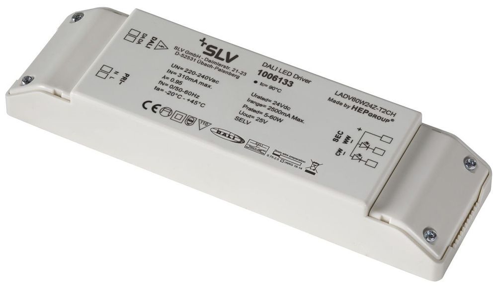 Convertitore LED SLV LADV60W24Z-T2CH, 60W 24VDC max. 2500mA, DALI, 2 canali TW