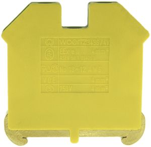 Morsetto di terra componibile Woertz Ex 1.5…4mm² vite 2×1 DIN 35mm verde/giallo