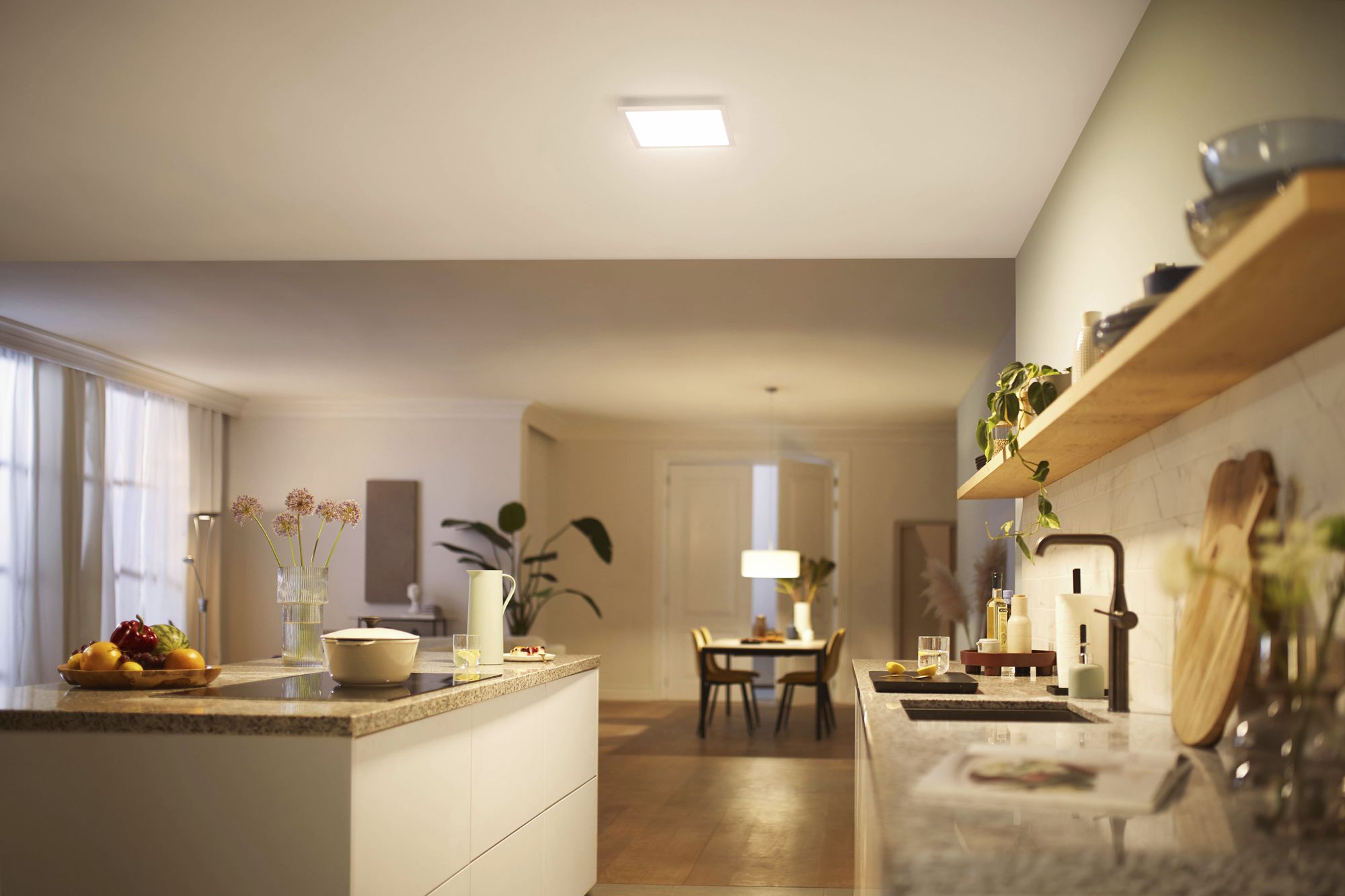 Plafonnier LED Philips Touch 12W 1100lm 2700K VAR 300×300mm blanc