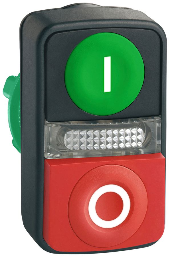 Boîtier p.poussoir Harmony XB5 ro/vt Ø22.5mm haut front.IP66 inscript.I/O